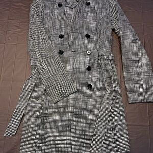 Express Black and White Checkered Trench Coat